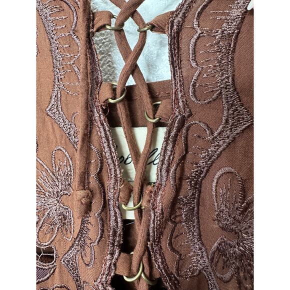 Cleobella Annie Chestnut Brown Lace Up Crochet Split Front Midi Dress XS - Picture 8 of 16